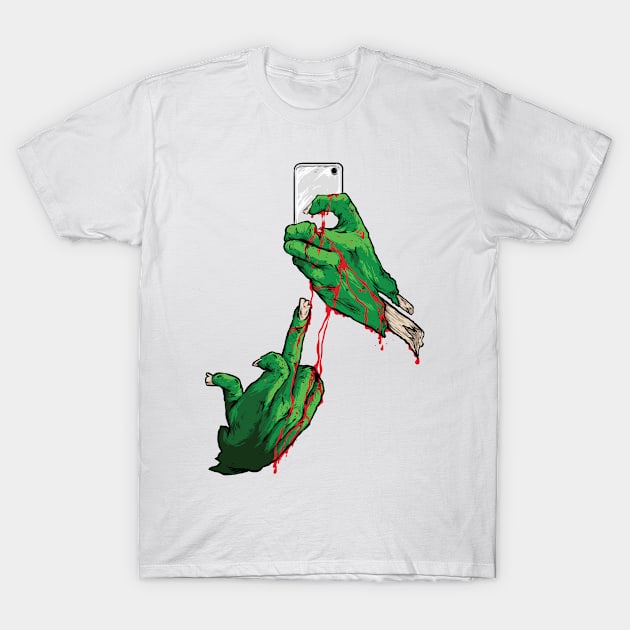 Zombie Hands Selfie Salute Design T-Shirt by Jarecrow 